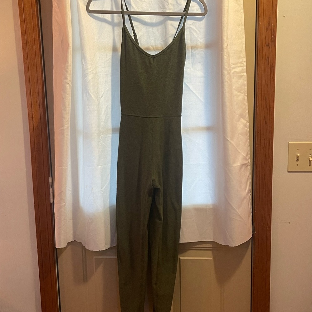 Olive Green Slim Jumpsuit with Spaghetti Straps